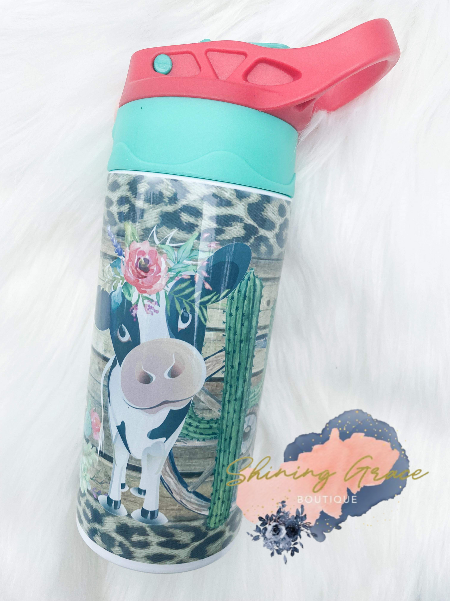 Leopard Cow - 12 oz kids water bottle