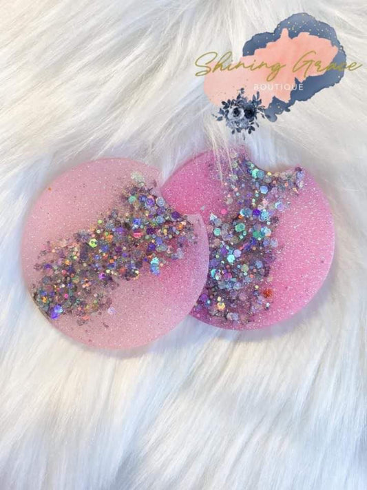 Light pink and silver car coaster set