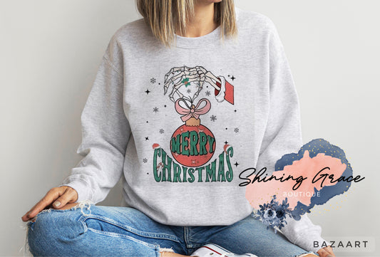 Merry Christmas skeleton hand sweatshirt
