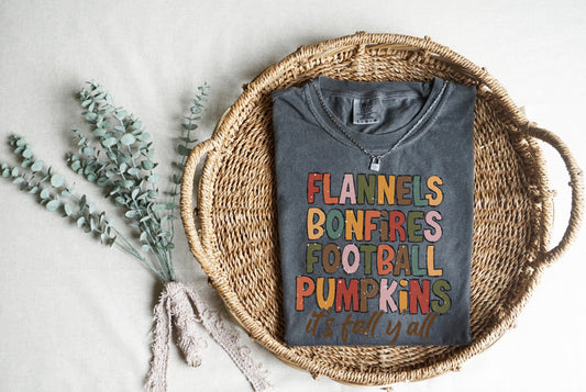 Flannels bonfires football pumpkins tee