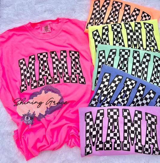 Checkered mama tee