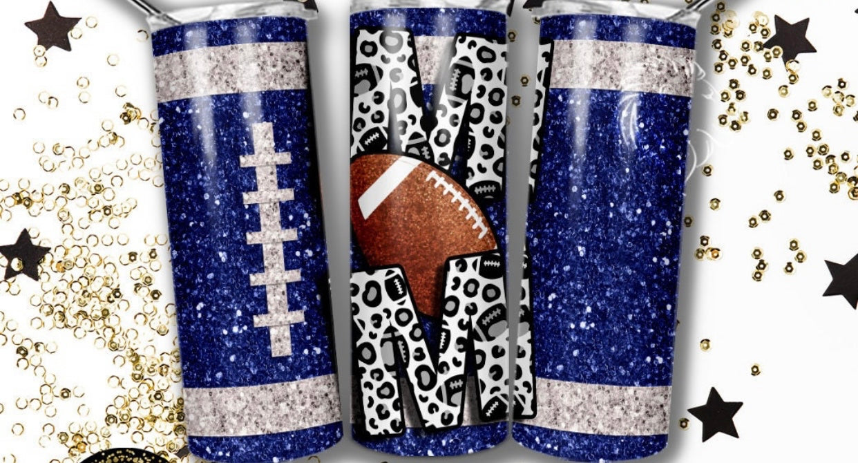 White and blue football mom leopard