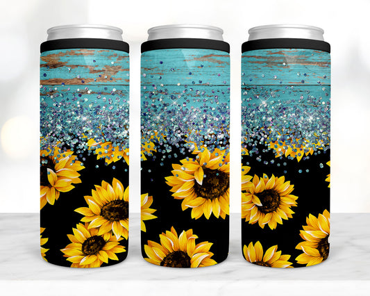 Copy of Country Sunflower- Black  koozie