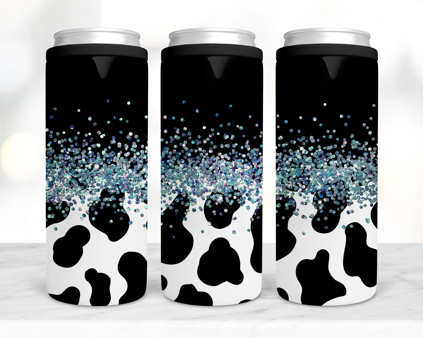 Black and cow print koozie