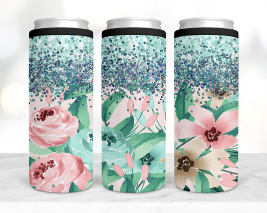 Blue and pink floral koozie