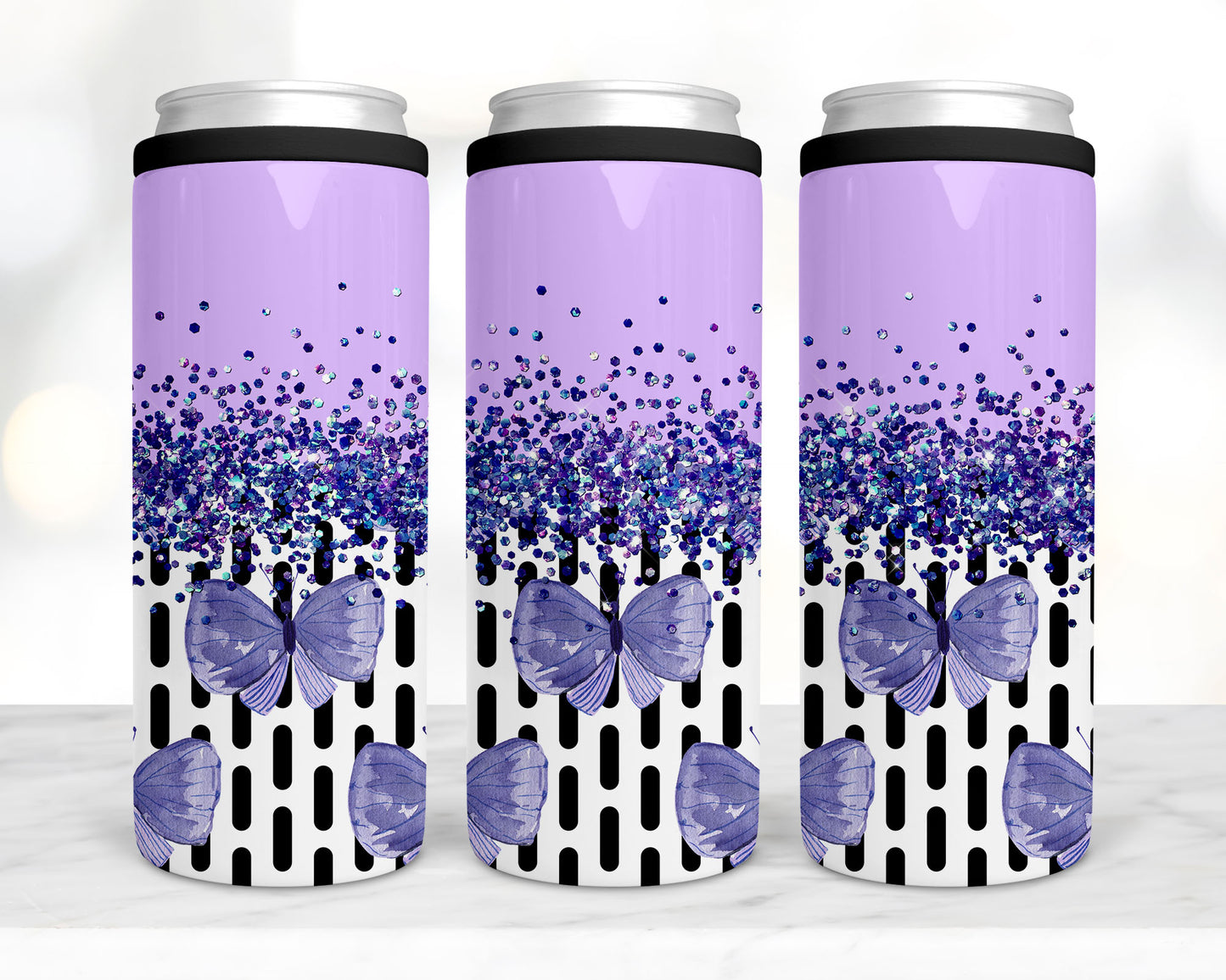 Purple sparkle butterfly koozie