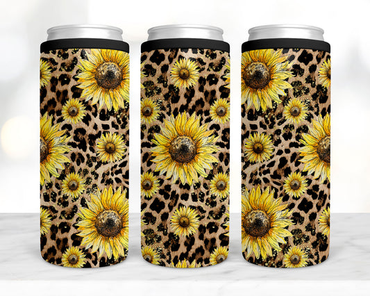 Leopard sunflower koozie