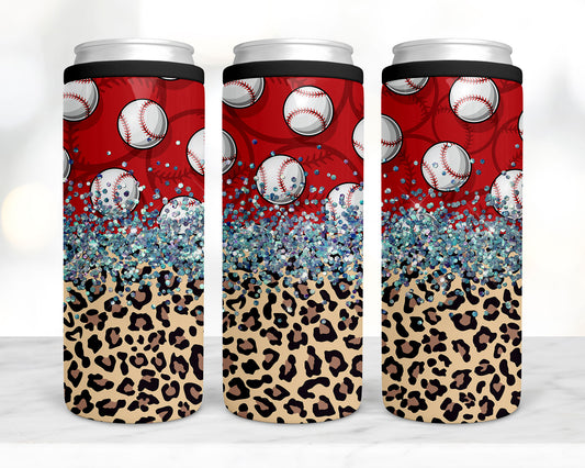 Leopard and red baseball koozie