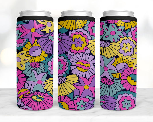 Bright groovy flowers koozie