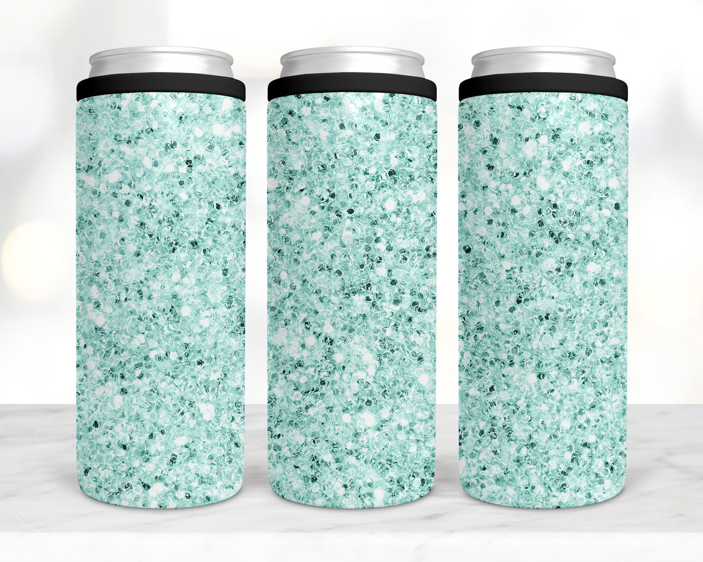 Teal Glitter koozie