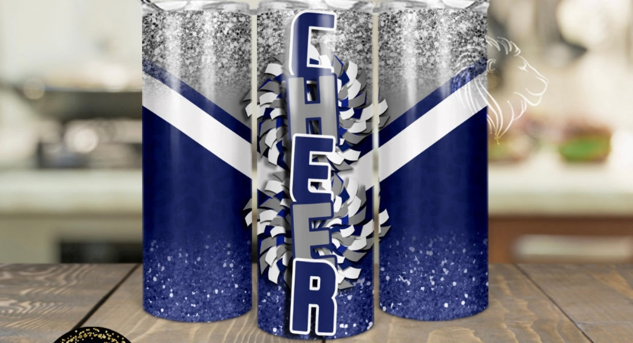 White and blue cheer v split