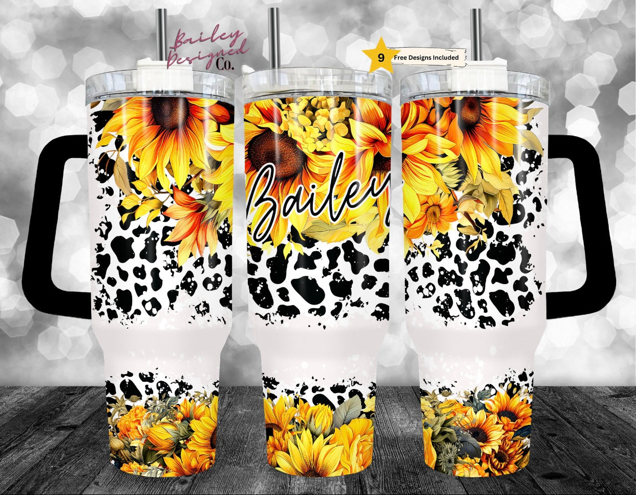 Sunflower Cow print 40oz