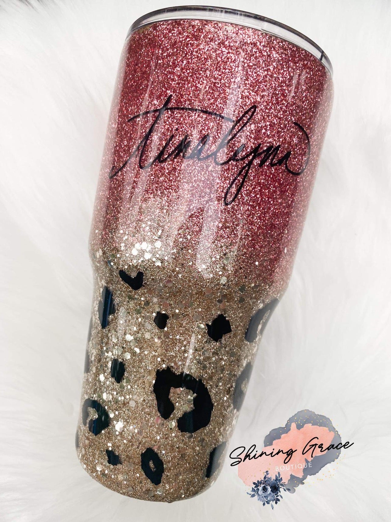 Rose and gold Glitter Leopard with Space for Name or Decal