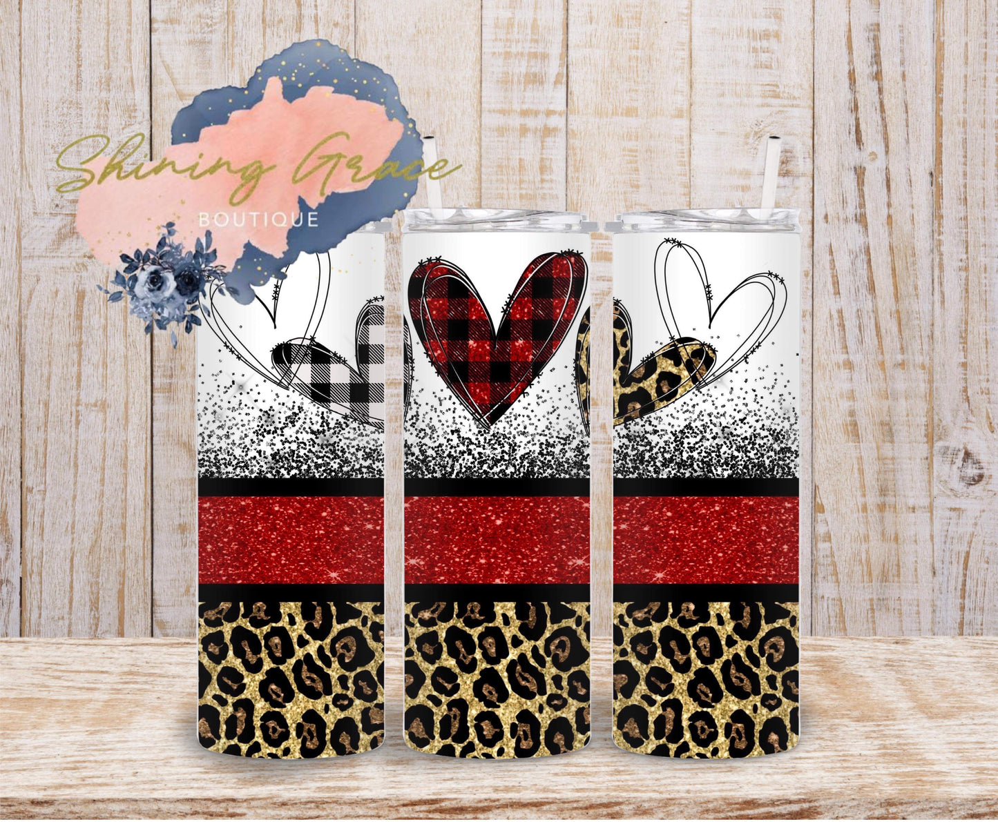 Buffalo plaid and leopard hearts