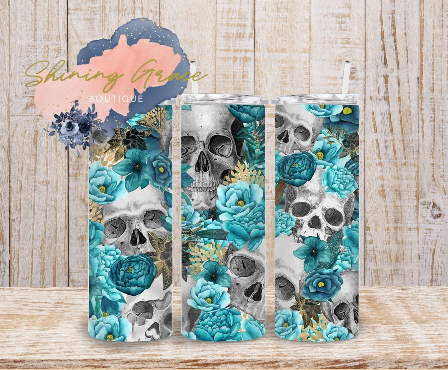 Turquoise floral skulls