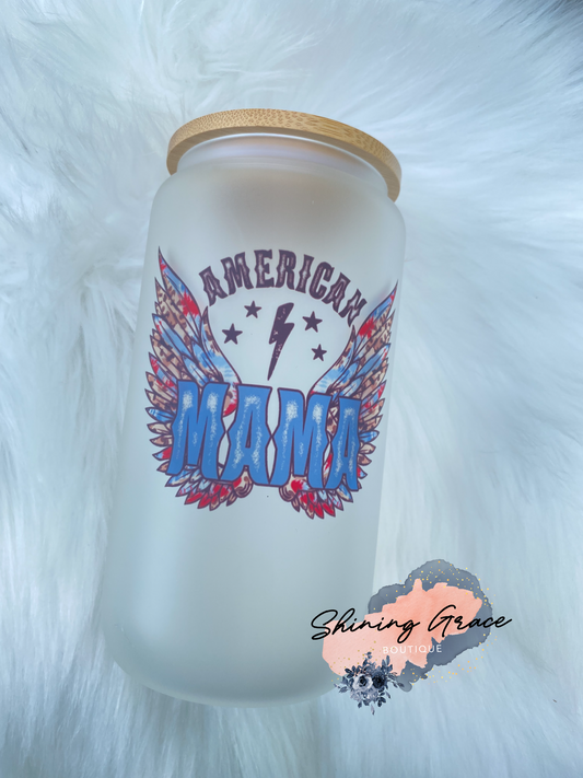 American mama glass tumbler