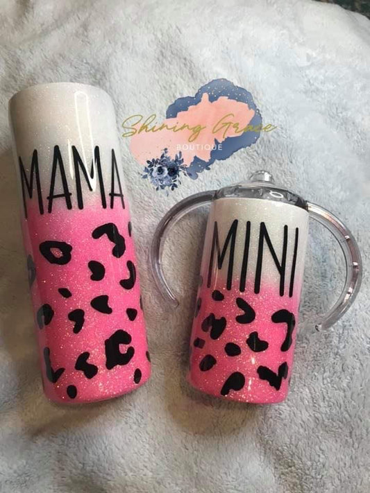 Mama and mini hot pink leopard